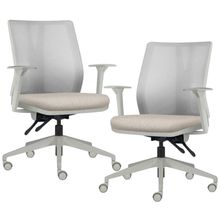 Kit 2 Cadeiras de Escritório Giratória Diretor Flow F02 Base Cinza Linho Bege Claro - Lyam Decor