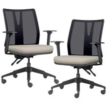 Kit 2 Cadeiras de Escritório Giratória Diretor Flow F02 Base Preta Sintético Bege - Lyam Decor