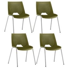 Kit 04 Cadeiras Empilhável Fixa Liked F02 Base Aço Cinza Verde - Lyam Decor