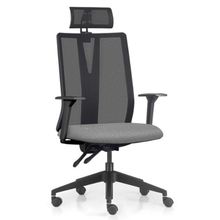 Cadeira Escritório Giratória Presidente Flow F02 Base Preta Linho Cinza Escuro - Lyam Decor