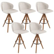 Kit 05 Banquetas Alta Bar Cozinha Sala de Jantar Bar Mia L02 Linho Cru - Lyam Decor