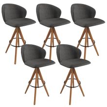 Kit 05 Banquetas Alta Bar Cozinha Sala de Jantar Bar Mia L02 Linho Cinza Escuro - Lyam Decor