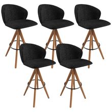 Kit 05 Banquetas Alta Bar Cozinha Sala de Jantar Bar Mia L02 Linho Chumbo - Lyam Decor