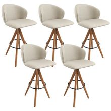 Kit 05 Banquetas Alta Bar Cozinha Sala de Jantar Bar Mia L02 Linho Champagne - Lyam Decor