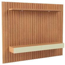 Painel Ripado Para TV 65 Pol com LED 2 Gavetas 223cm Baraka D03 Freijó Off White - Lyam Decor