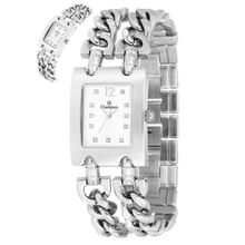 Relógio Champion Feminino Ref: Cf24742q Retangular Bracelete Prateado