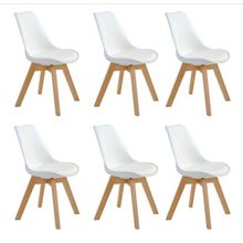 Kit c/ 6 cadeiras Leda – Charles Eames, Saarinen Wood com almofada Branca