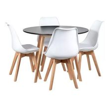Kit - Mesa Redonda Leda 80 Cm Preto + 4 Cadeiras Estofadas Leda Branco