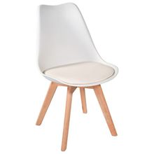 Kit c/7 cadeiras Leda – Charles Eames, Saarinen Wood com almofada branca
