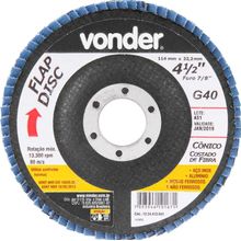 Flap disc 4.1/2" g40 costado fibra cônico inox Vonder