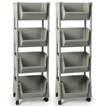Kit 2 Carrinho Multiuso 4 Prateleiras Em Plástico    Cinza