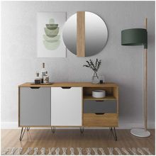 Bancada Buffet Carvalho/Branco 2 Portas 6 Pés Em Metal