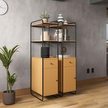 Estante Organizadora Escritório Com Porta E Gaveta Criare Canela