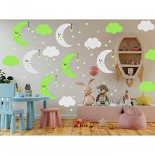 Adesivo De Parede Baby Nuvem Com Lua Vários Verde