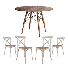 Conjunto De Mesa Eiffel Redondo Tampo De Madeira 110Cm Amêndoa Com 4 Cadeiras Katrina Brancao