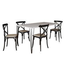 Conjunto De Mesa Elen Retangular Tampo De Madeira 140X80Cm Branco Com 4 Cadeiras Katrina Preto