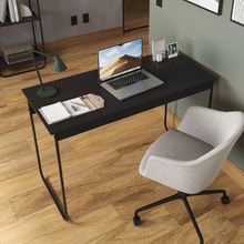 Mesa Escrivaninha Home Office Aço E Madeira Criare Preto