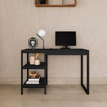 Mesa Para Computador Estilo Industrial Office Com Prateleira Slim Preto