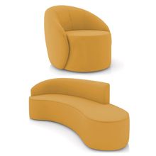 Sofá 4 Lugares Orgânico 220cm Morgan e Poltrona Lua Veludo Mostarda D03 - D'Rossi