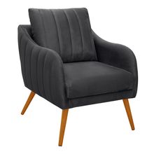 Poltrona Salem Veludo Grafite Pés Palito Castanho - D'Rossi