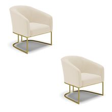 Poltrona Decorativa Industrial Dourado kit 2 Stella Linho Bege D03 - D'Rossi