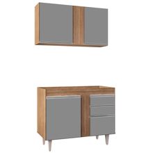 Kit Armário Aéreo e Balcão de Cozinha Lavanderia Aurora sem Tampo Castanho e Cinza 100 cm - D'Rossi