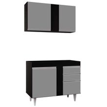 Kit Armário Aéreo e Balcão de Cozinha Lavanderia Aurora sem Tampo Preto e Cinza 100 cm - D'Rossi