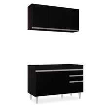 Kit Armário Aéreo e Balcão de Cozinha Lavanderia Dora sem Tampo Preto 120 cm - D'Rossi