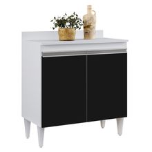 Balcão de Cozinha Lavanderia Com Tampo 02 Portas Sara Branco e Preto 80 Cm - D'Rossi