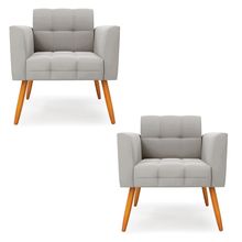 Kit 2 Poltronas Elisa Veludo Cinza Pés Palito Castanho - D'Rossi