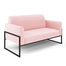 Sofá Namoradeira Base Industrial Alta Preto Marisa Suede Rosa Bebê D03 - D'Rossi