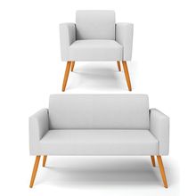 Sofá Namoradeira com Poltrona Pés Palito Castanho Marisa Linho Cinza A05 D03 - D'Rossi