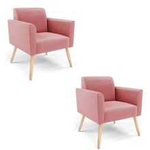 Kit 2 Poltronas Pés Palito Natural Marisa Suede Rosê D03 - D'Rossi