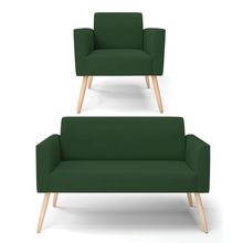 Sofá Namoradeira com Poltrona Pés Palito Natural Marisa Veludo Verde D03 - D'Rossi