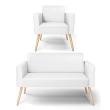 Sofá Namoradeira com Poltrona Pés Palito Natural Marisa Corino Branco D03 - D'Rossi