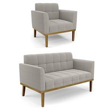 Namoradeira e Poltrona Base Madeira Fixa Cast Elisa Bouclê Cinza D03 - D'Rossi