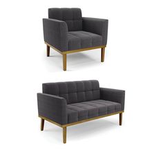 Namoradeira e Poltrona Base Madeira Fixa Cast Elisa Bouclê Grafite D03 - D'Rossi