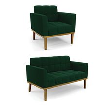 Namoradeira e Poltrona Base Madeira Fixa Cast Elisa Bouclê Verde D03 - D'Rossi