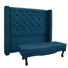 Cabeceira Cama Box Casal 140cm e Recamier Vicenza Veludo Azul Marinho S04 - D'Rossi