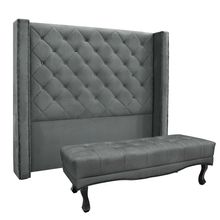 Cabeceira Cama Box Casal 140cm e Recamier Vicenza Veludo Cinza S04 - D'Rossi