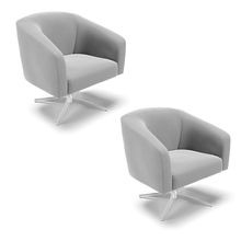 Poltrona Decorativa Giratória Cromada Kit 2 Stella Suede Cinza D03 - D'Rossi