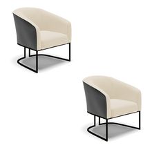 Poltrona Decorativa Industrial Preto Kit 2 Stella Preto/Linho Bege D03 - D'Rossi