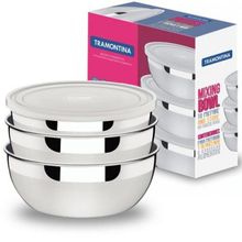 Jogo de Potes Tramontina Freezinox em Aço Inox com Tampa Plastica 3 Peças