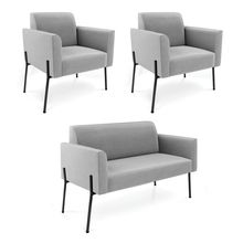 Sofá Namoradeira e 2 Poltronas Pé de Ferro Preto Marisa Suede Cinza D03 - D'Rossi