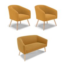 Namoradeira e 2 Poltronas Pé Palito Natural Stella Bouclê Mostard D03 - D'Rossi