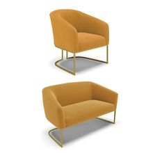 Sofá Namoradeira e Poltrona Industrial Dourado Stella Bouclê Most D03 - D'Rossi