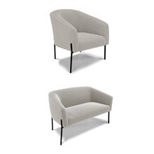 Sofá Namoradeira e Poltrona Pé Ferro Preto Stella Bouclê Cinza D03 - D'Rossi