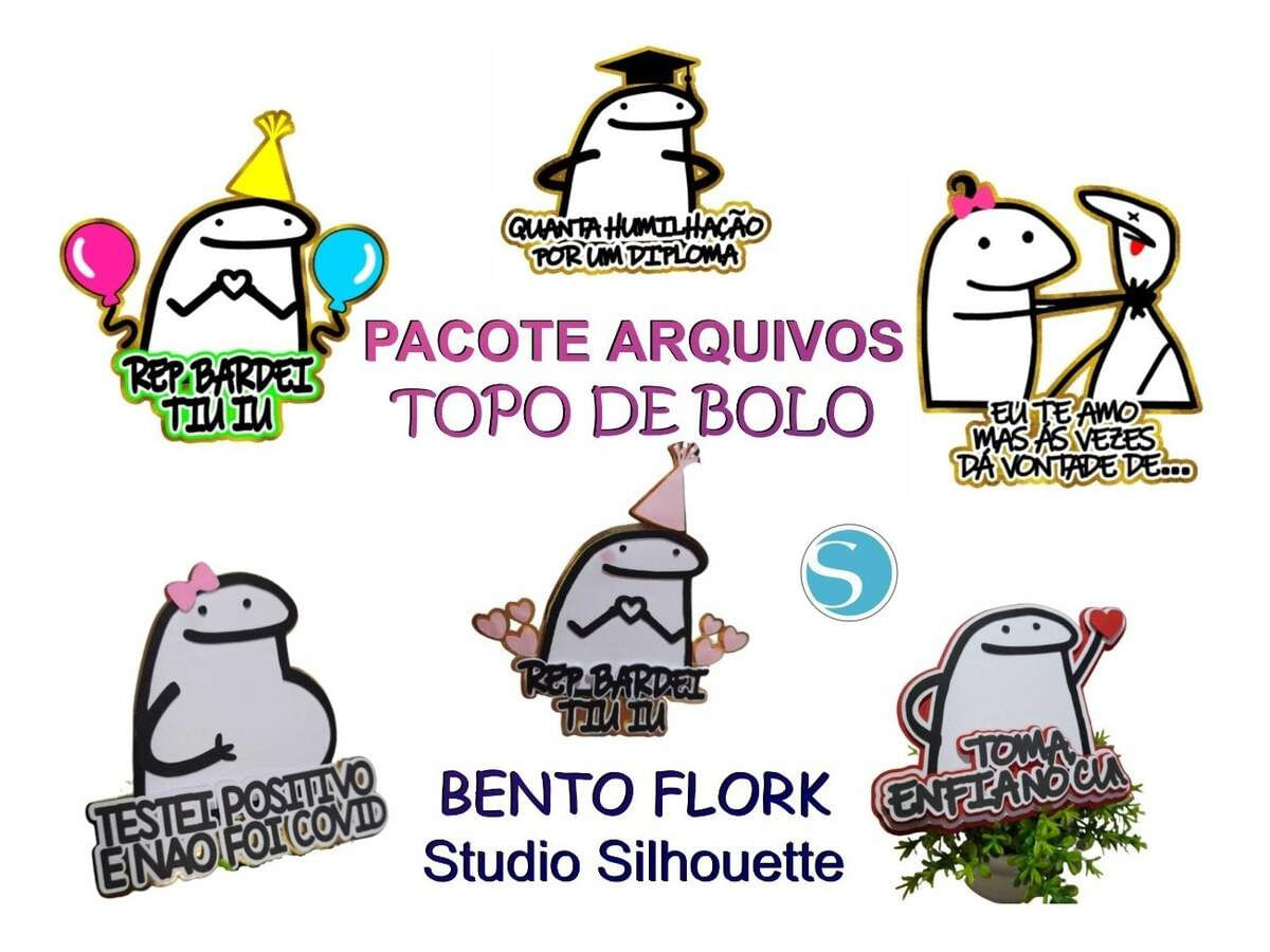 Kit Arquivos Topper Topo De Bolo Bento Flork Memes Studio - Shop Coopera