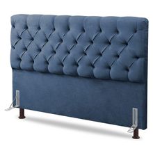 Cabeceira Cama Box Casal Lylla 140cm Capitonê Com Frame Linho Azul - Abmaza
