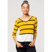Blusa 3/4 Pau a Pique Listrada Mostarda